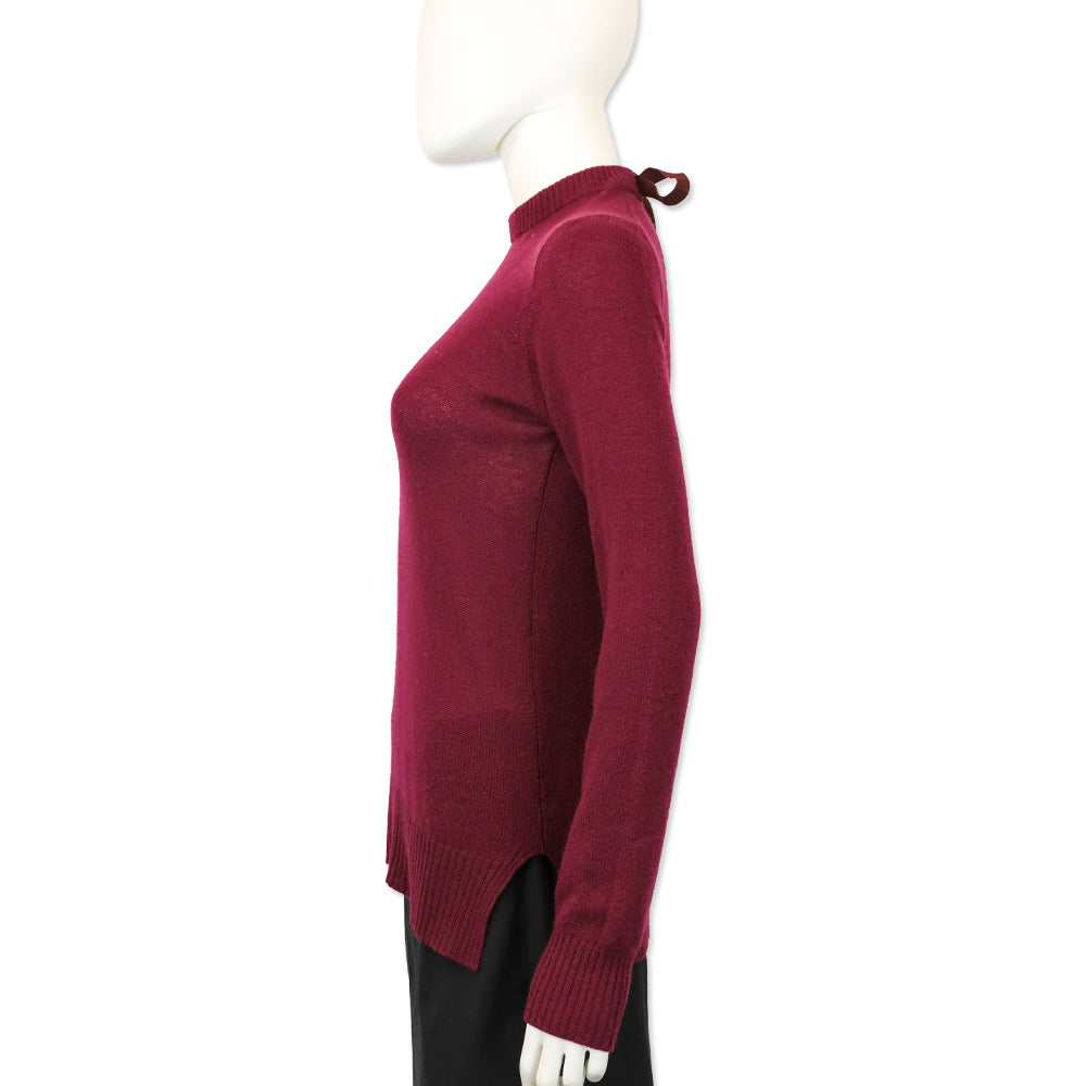Prada Burgundy Cashmere Knit Back Tie Sweater