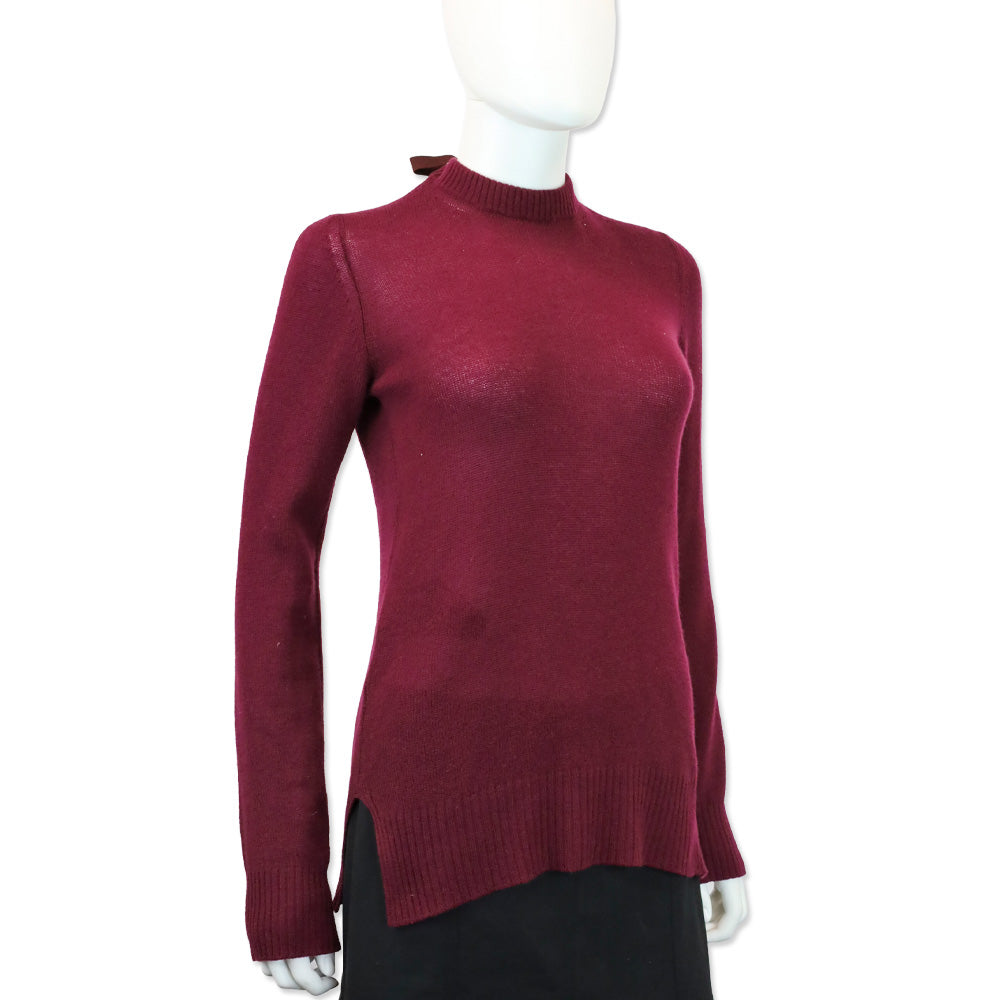 Prada Burgundy Cashmere Knit Back Tie Sweater