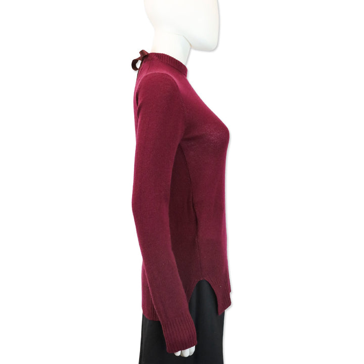 Prada Burgundy Cashmere Knit Back Tie Sweater