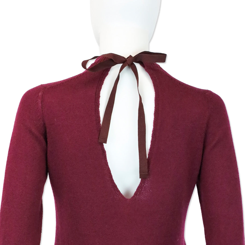 Prada Burgundy Cashmere Knit Back Tie Sweater