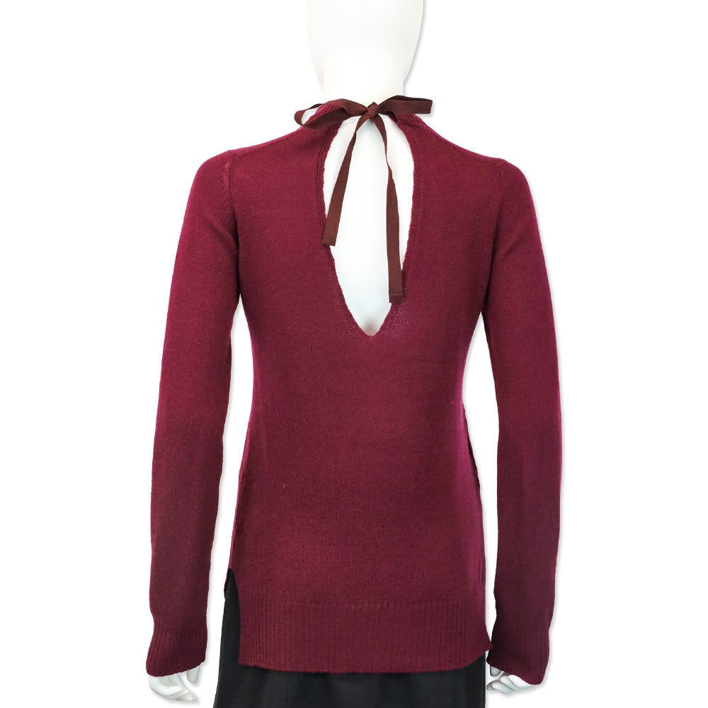 Prada Burgundy Cashmere Knit Back Tie Sweater