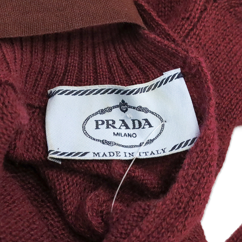 Prada Burgundy Cashmere Knit Back Tie Sweater