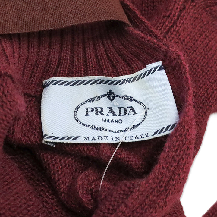 Prada Burgundy Cashmere Knit Back Tie Sweater