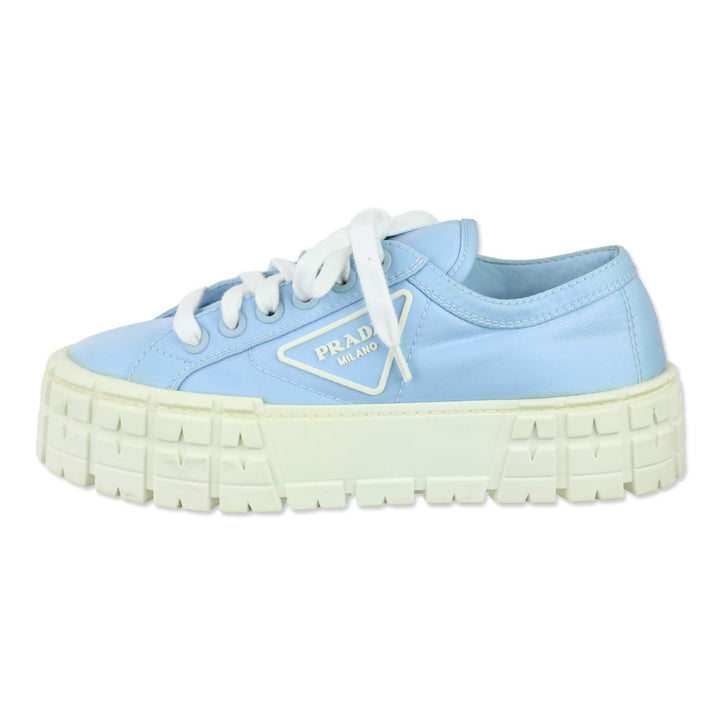Prada Cielo Light Blue Nylon Gabardine Wheel Platform Low Top Sneaker