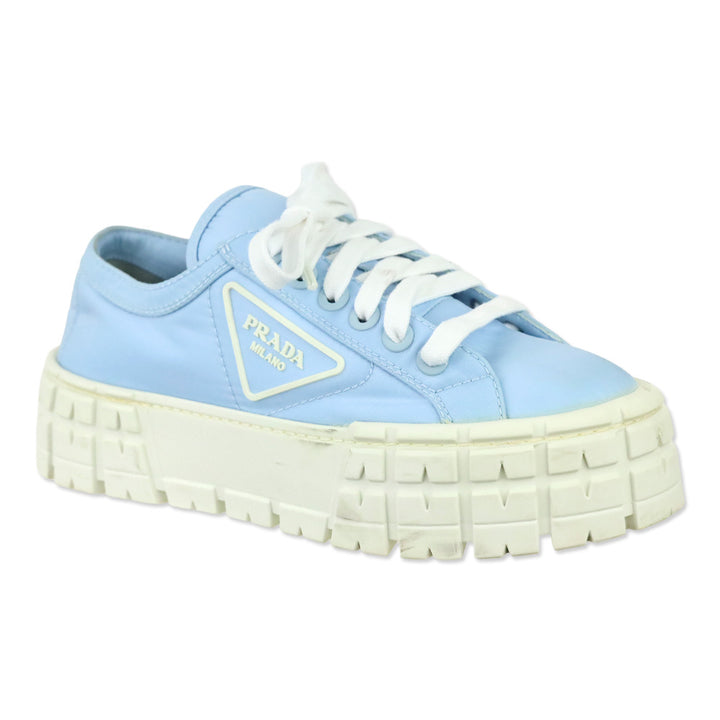 Prada Cielo Light Blue Nylon Gabardine Wheel Platform Low Top Sneaker
