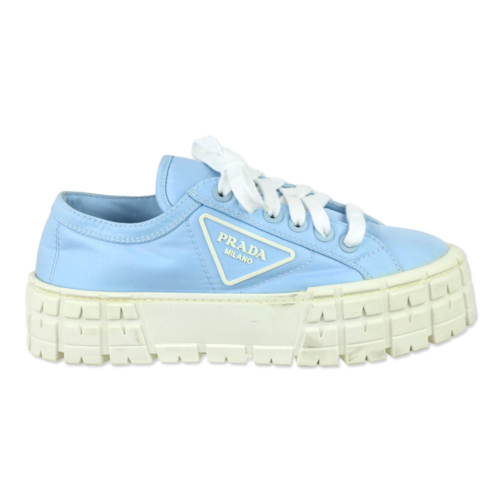 Prada Cielo Light Blue Nylon Gabardine Wheel Platform Low Top Sneaker
