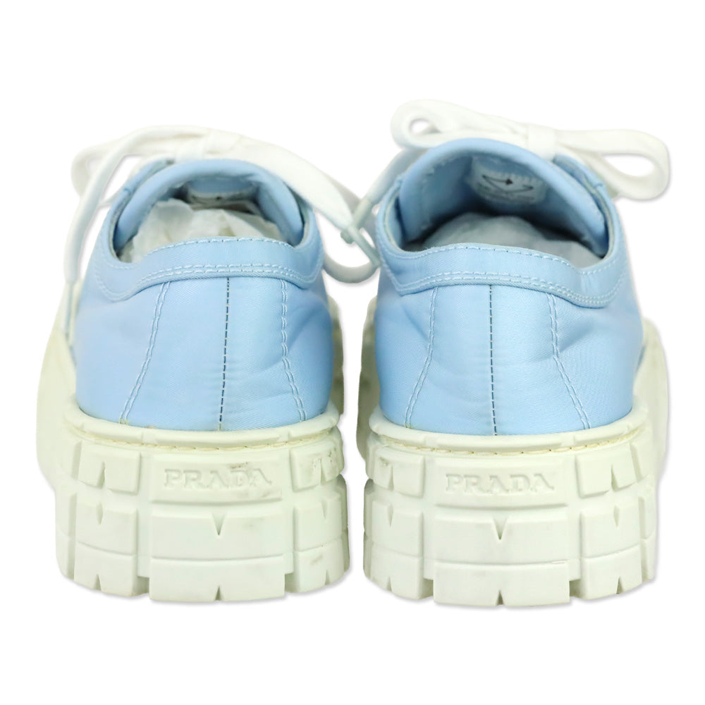 Prada Cielo Light Blue Nylon Gabardine Wheel Platform Low Top Sneaker