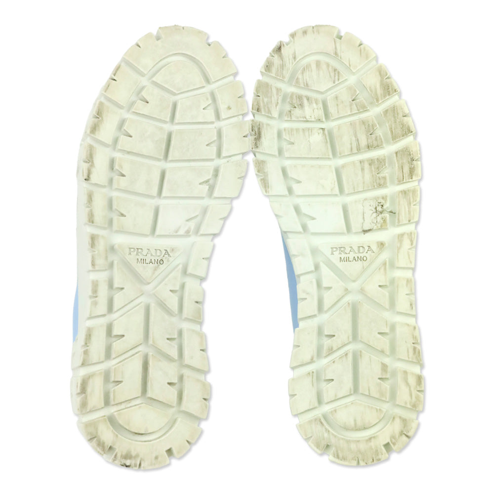 Prada Cielo Light Blue Nylon Gabardine Wheel Platform Low Top Sneaker