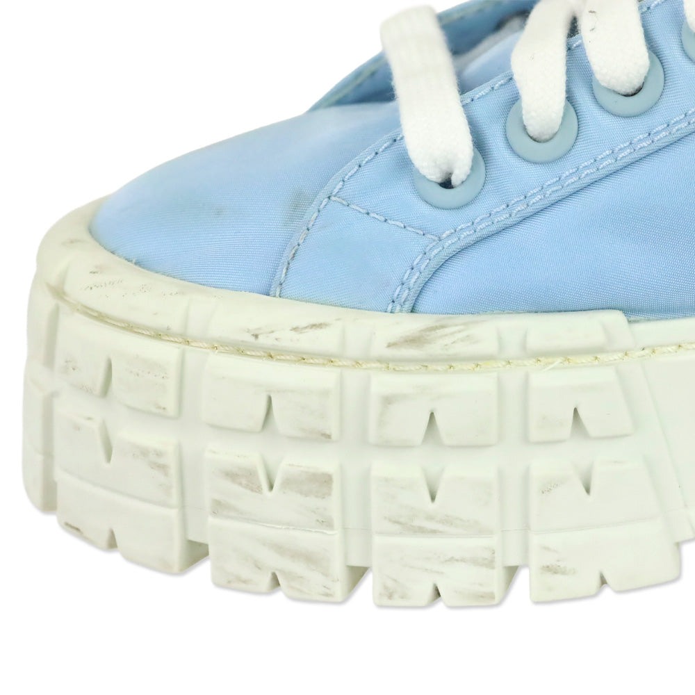 Prada Cielo Light Blue Nylon Gabardine Wheel Platform Low Top Sneaker