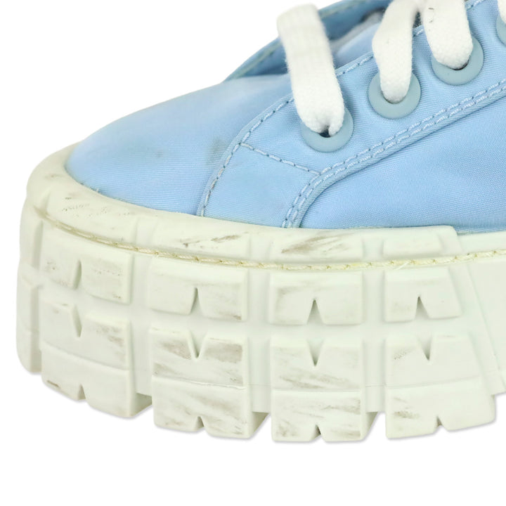 Prada Cielo Light Blue Nylon Gabardine Wheel Platform Low Top Sneaker