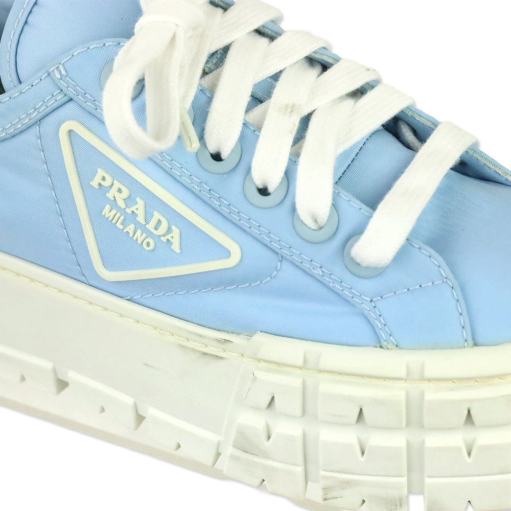 Prada Cielo Light Blue Nylon Gabardine Wheel Platform Low Top Sneaker
