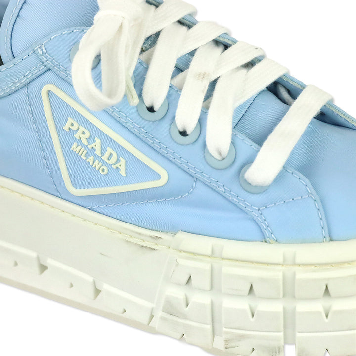 Prada Cielo Light Blue Nylon Gabardine Wheel Platform Low Top Sneaker