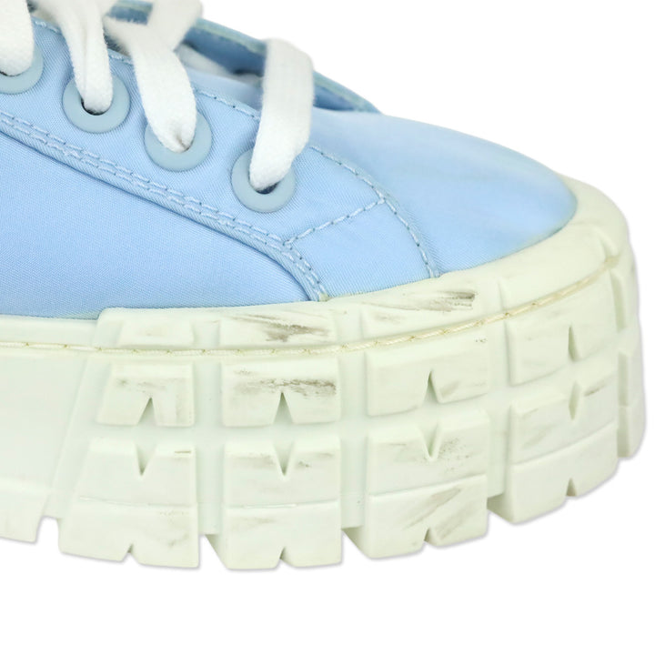 Prada Cielo Light Blue Nylon Gabardine Wheel Platform Low Top Sneaker