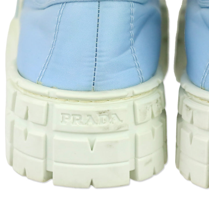Prada Cielo Light Blue Nylon Gabardine Wheel Platform Low Top Sneaker