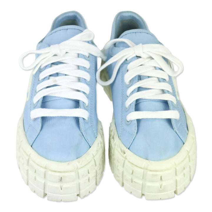 Prada Cielo Light Blue Nylon Gabardine Wheel Platform Low Top Sneaker