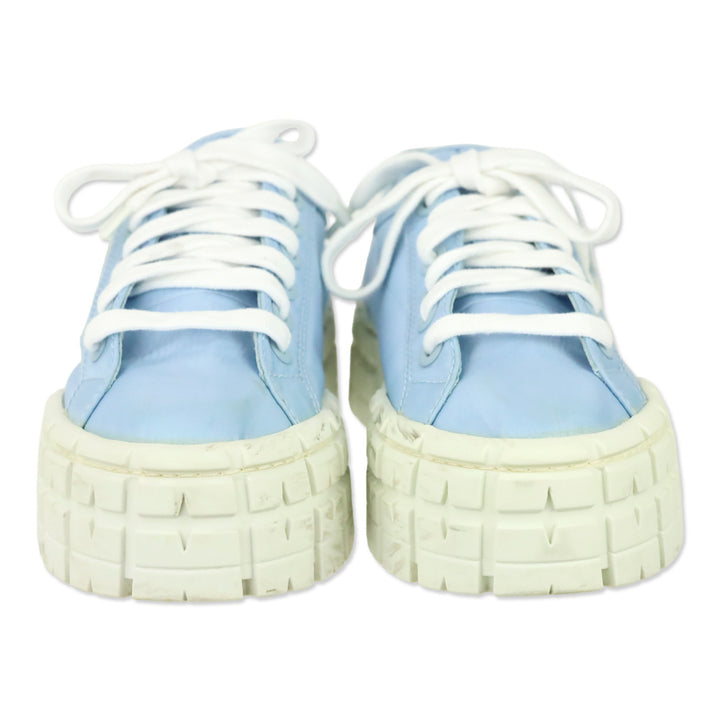 Prada Cielo Light Blue Nylon Gabardine Wheel Platform Low Top Sneaker