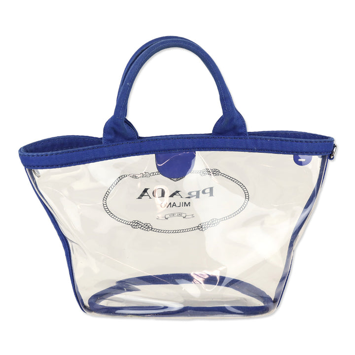 Prada Cobalt Blue Canvas/PVC Plastic Logo Tote Bag