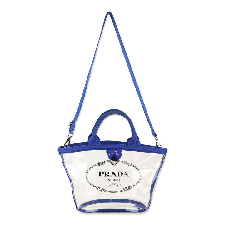 Prada Cobalt Blue Canvas/PVC Plastic Logo Tote Bag