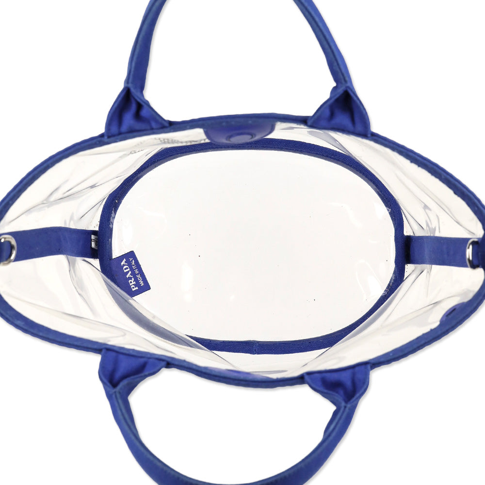 Prada Cobalt Blue Canvas/PVC Plastic Logo Tote Bag