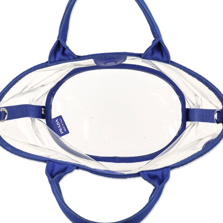 Prada Cobalt Blue Canvas/PVC Plastic Logo Tote Bag