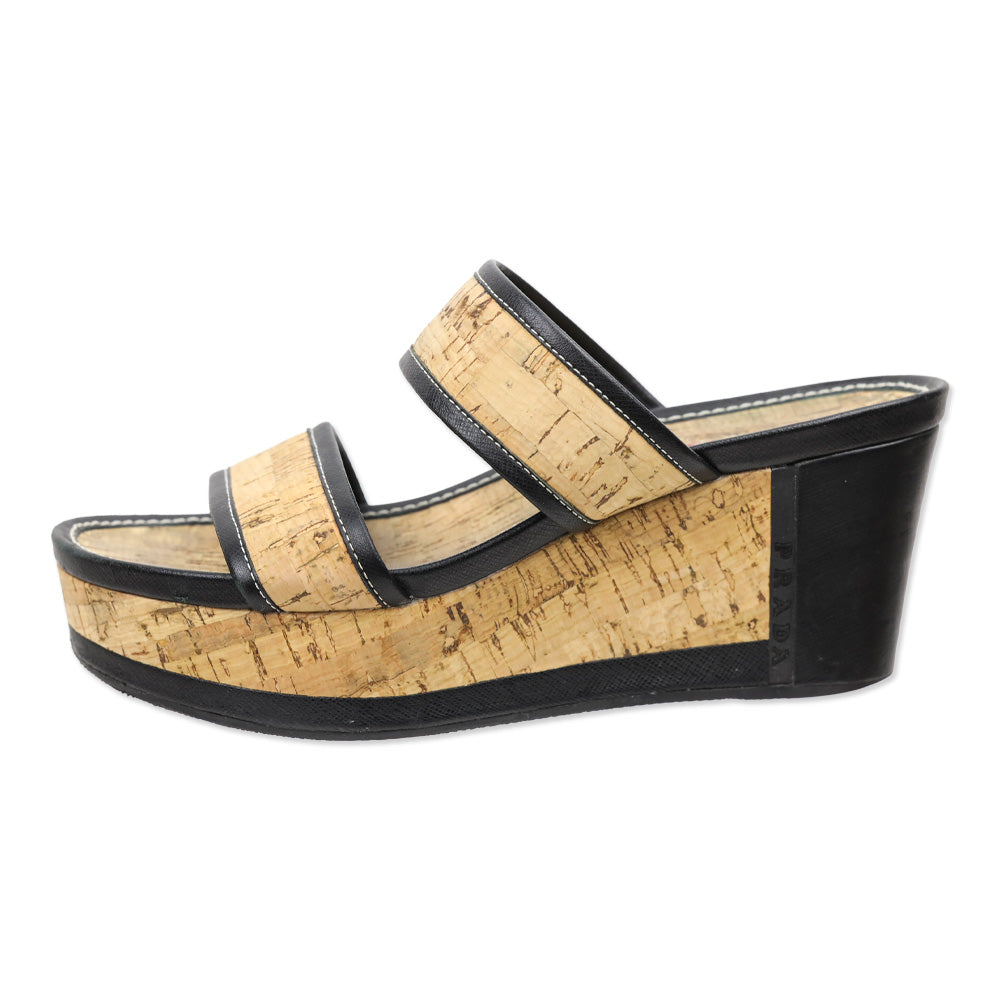 Prada Cork Platform Wedge Mule Sandals