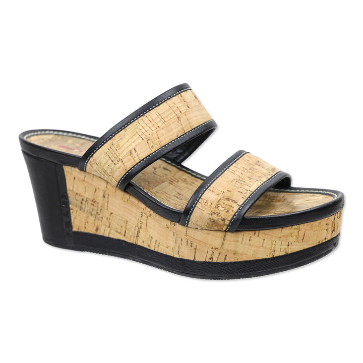 Prada Cork Platform Wedge Mule Sandals