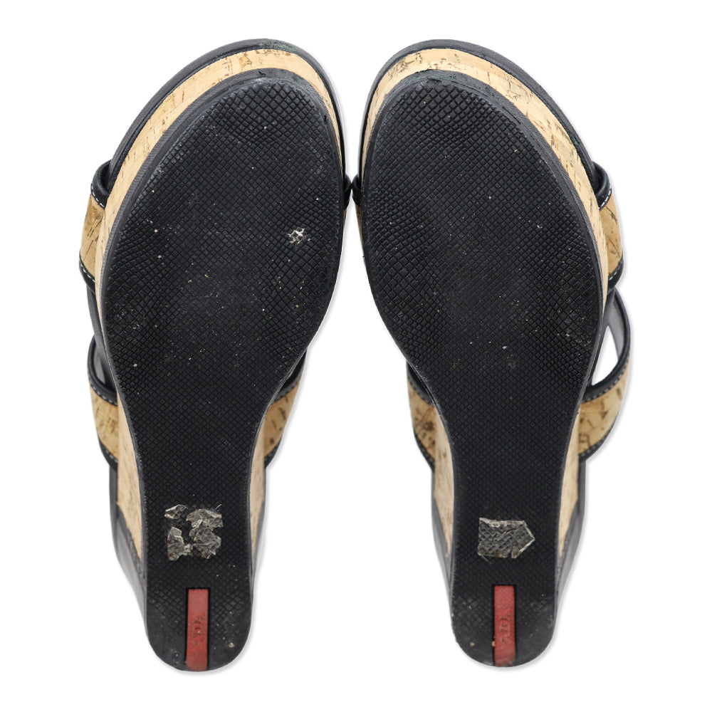Prada Cork Platform Wedge Mule Sandals