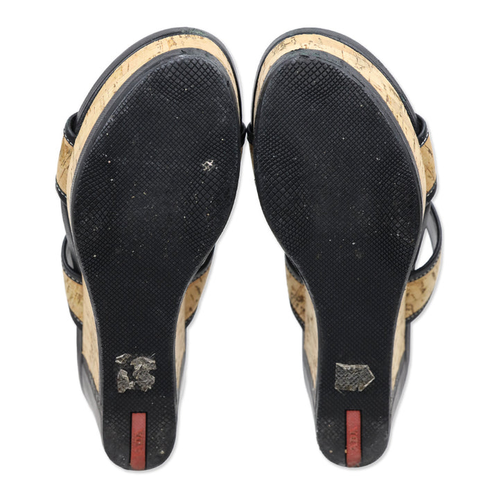 Prada Cork Platform Wedge Mule Sandals