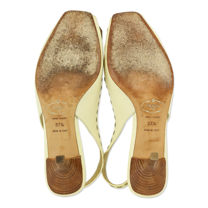 Prada Cream Leather Croc Buckle Peep Slingback Pump