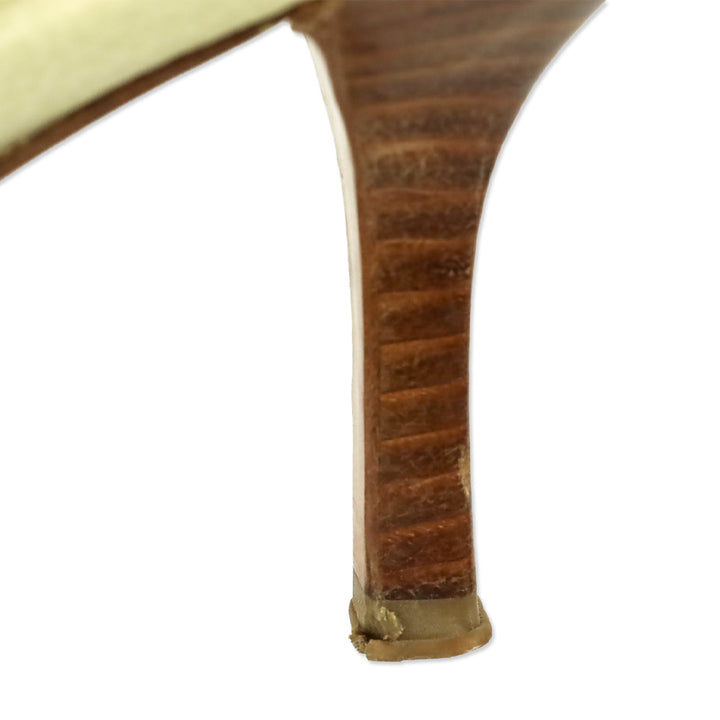 Prada Cream Leather Croc Buckle Peep Slingback Pump