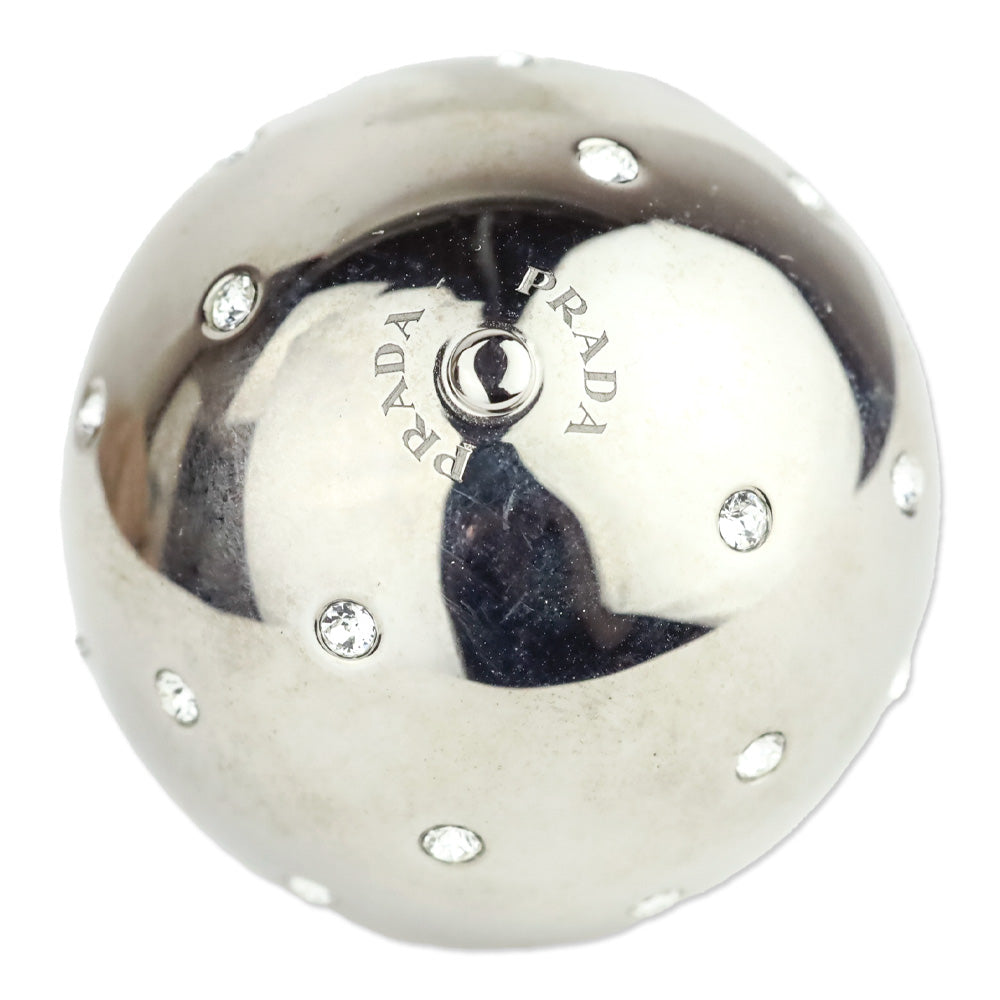 Prada Crystal Embellished Silver Sphere Ball Keychain Charm