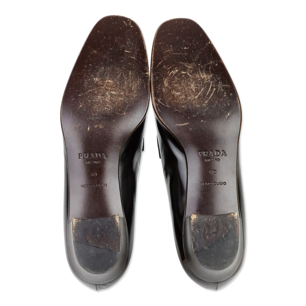 Prada Dark Brown Brushed Leather Penny Loafer