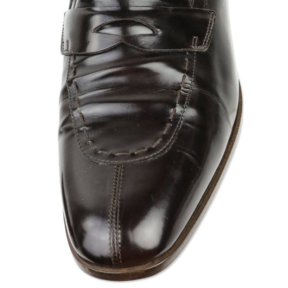 Prada Dark Brown Brushed Leather Penny Loafer