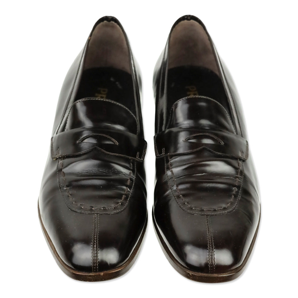 Prada Dark Brown Brushed Leather Penny Loafer