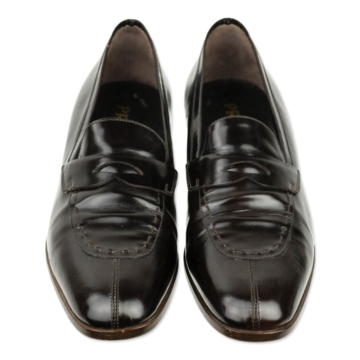 Prada Dark Brown Brushed Leather Penny Loafer