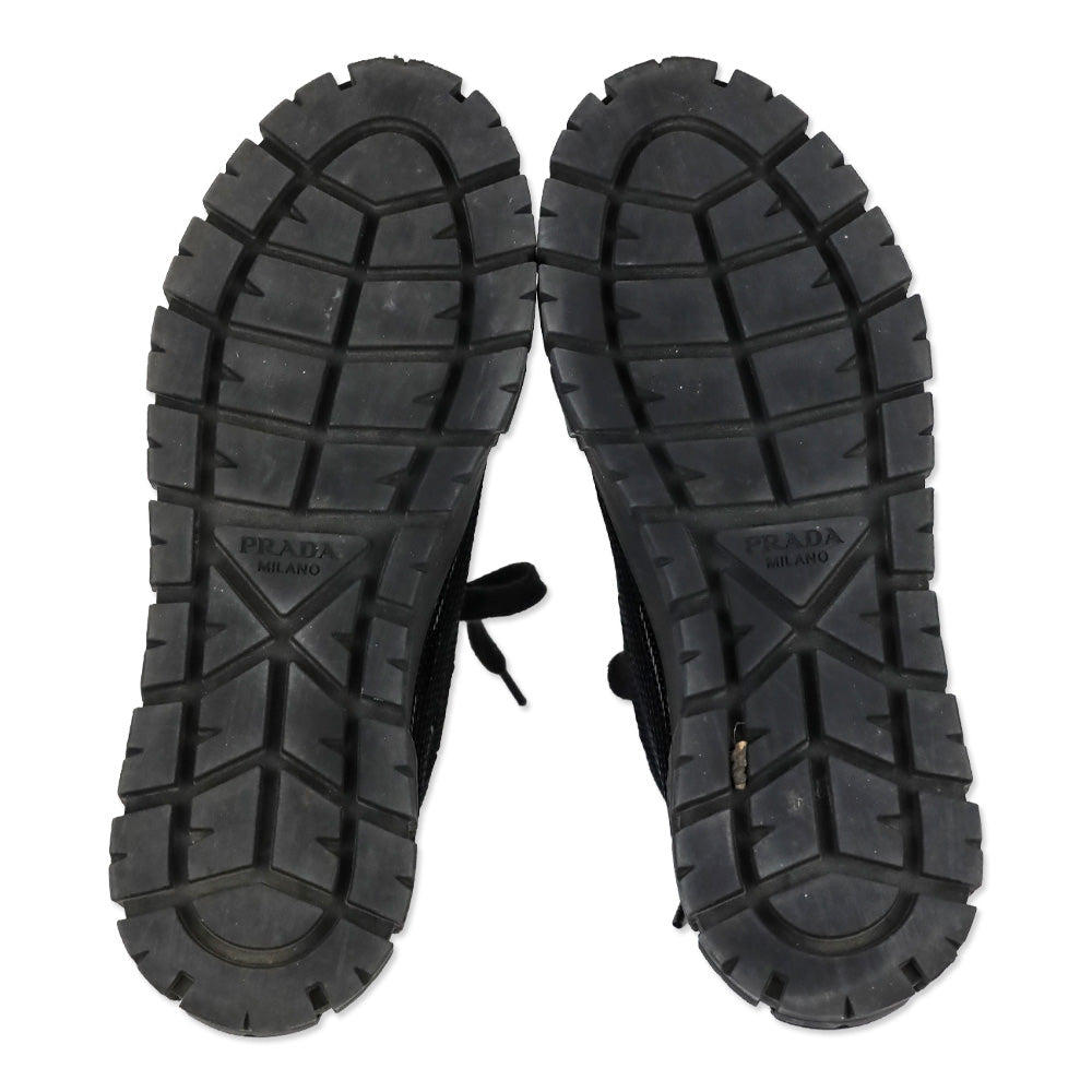 Prada Double Wheel Black Sequin Low Top Sneakers