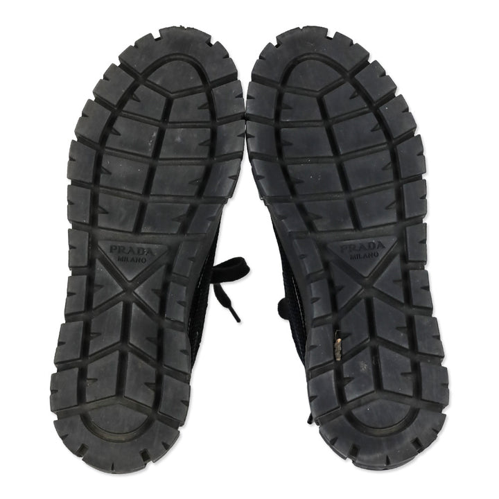 Prada Double Wheel Black Sequin Low Top Sneakers
