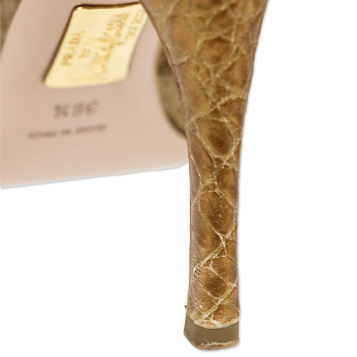 Prada Gold Croc Embossed Leather D'Orsay Open Toe Pumps