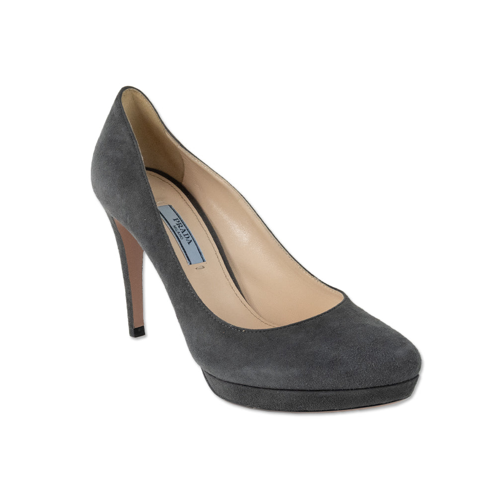 Prada Gray Suede Round Toe Pumps