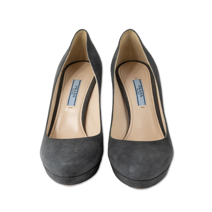 Prada Gray Suede Round Toe Pumps