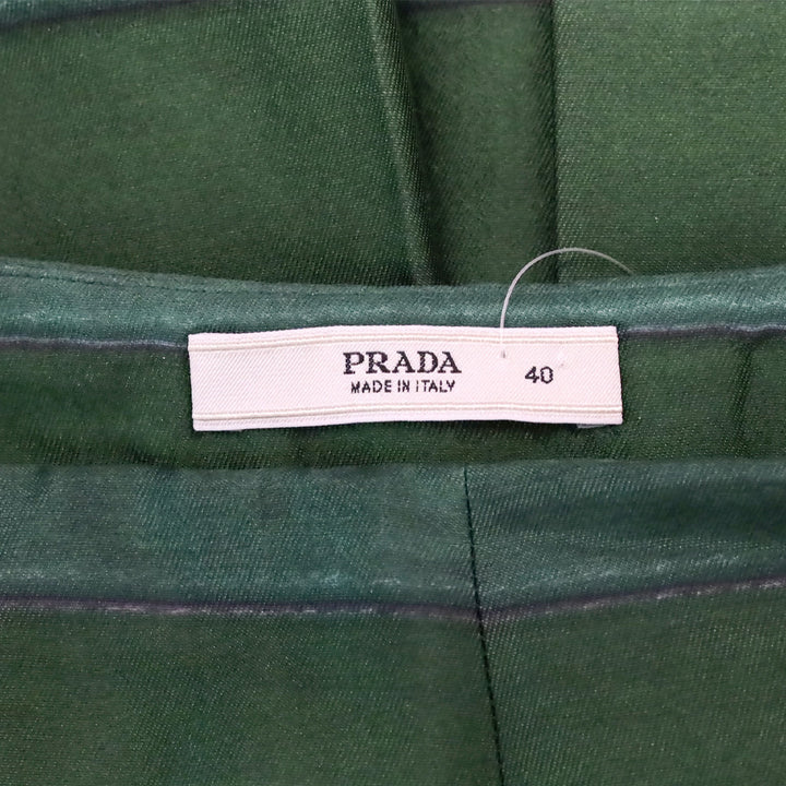 Prada Green Horizontal Striped Wool Silk Pleated Midi Skirt