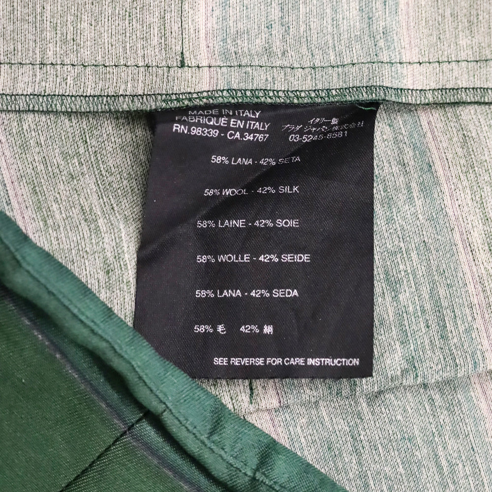 Prada Green Horizontal Striped Wool Silk Pleated Midi Skirt