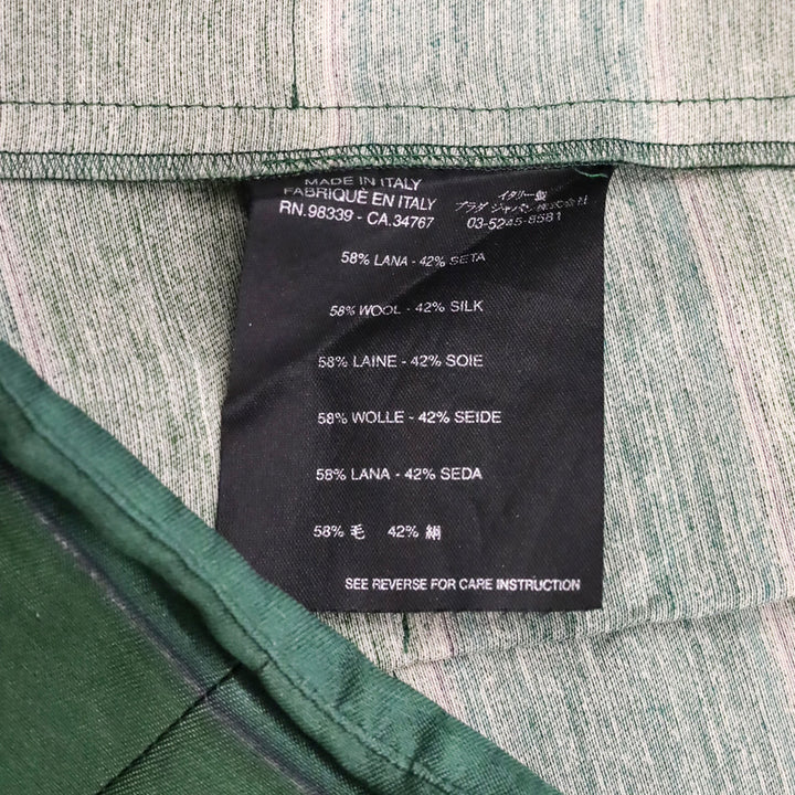 Prada Green Horizontal Striped Wool Silk Pleated Midi Skirt