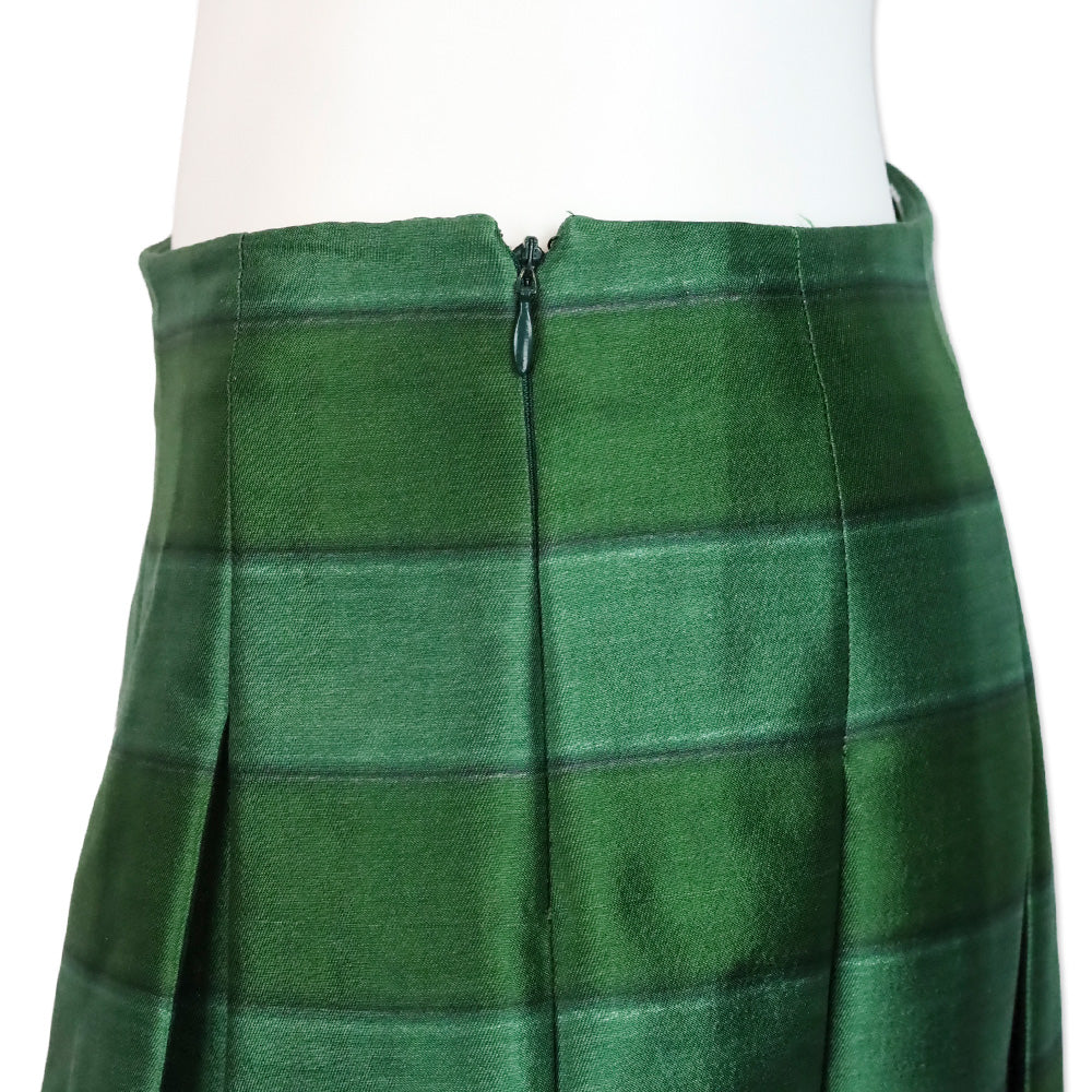 Prada Green Horizontal Striped Wool Silk Pleated Midi Skirt