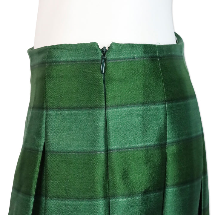 Prada Green Horizontal Striped Wool Silk Pleated Midi Skirt