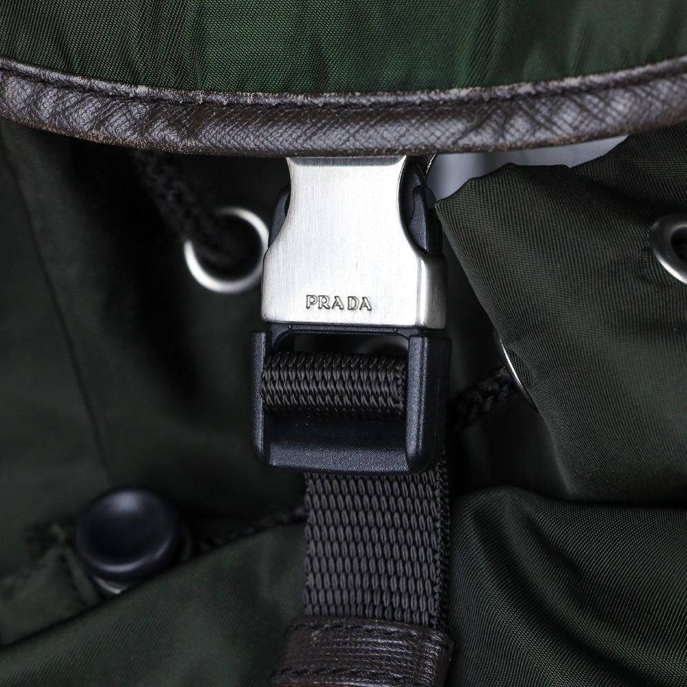 Prada Green Nylon Double Pocket Drawstring Backpack