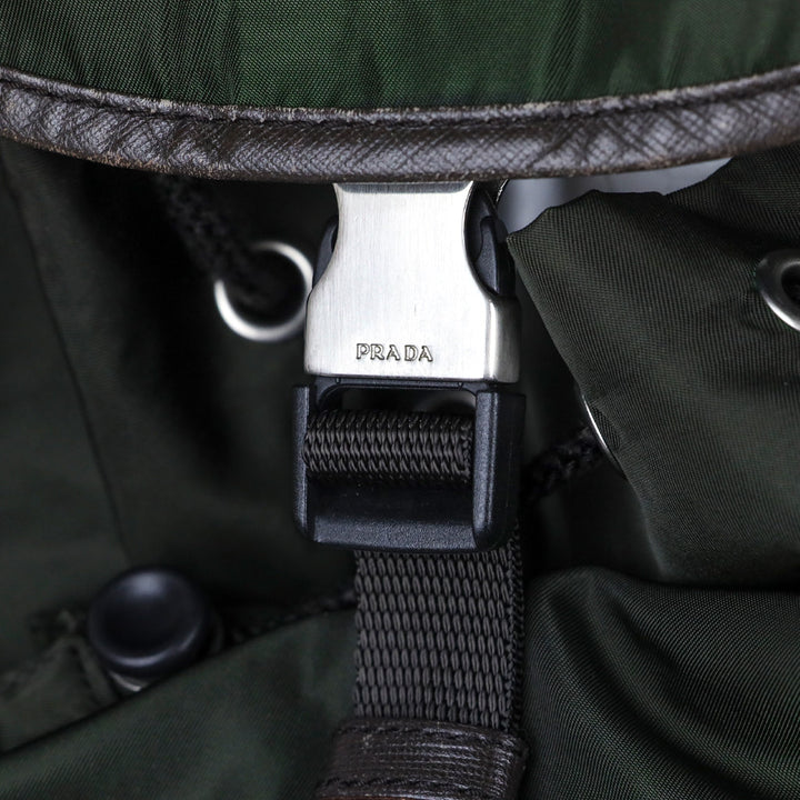 Prada Green Nylon Double Pocket Drawstring Backpack