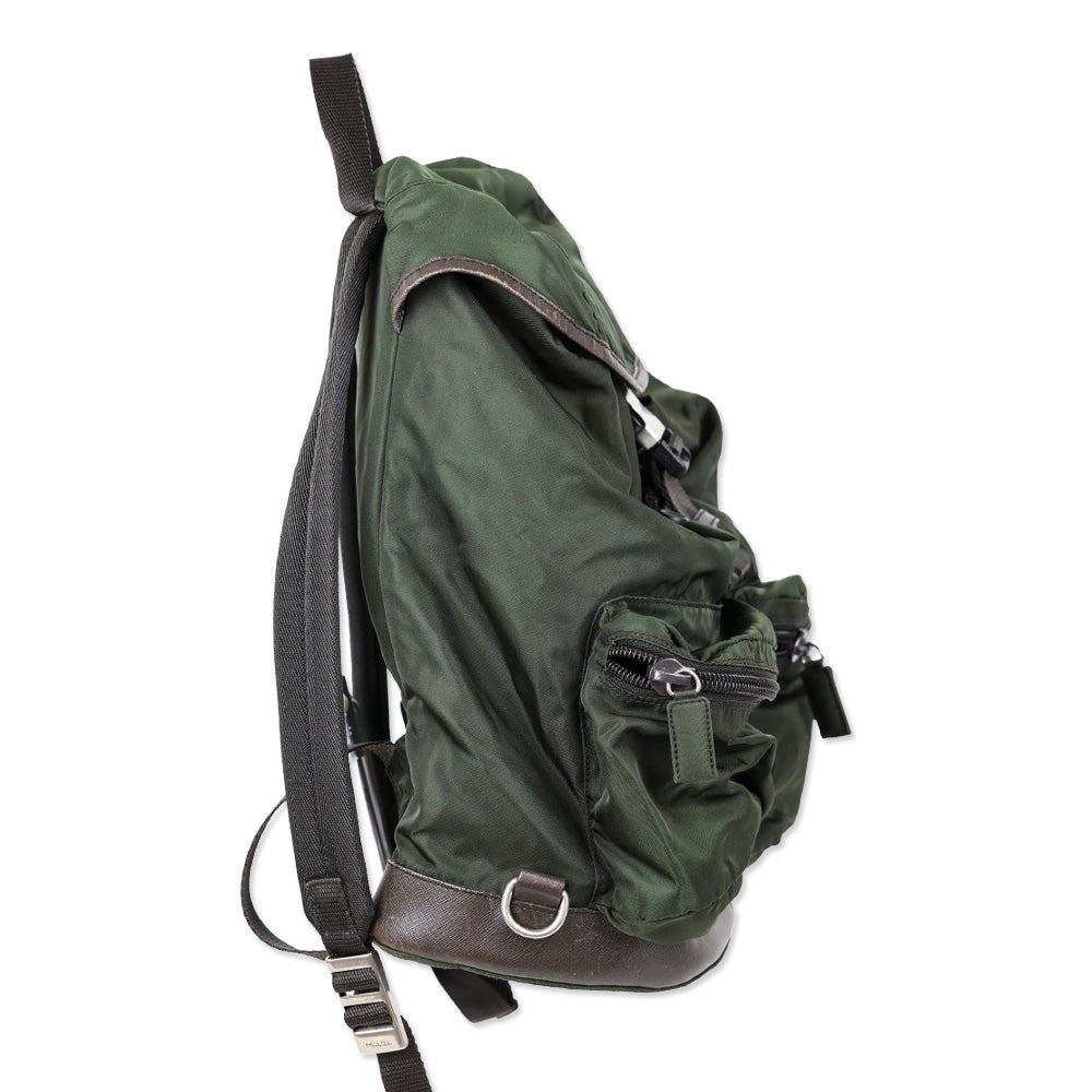 Prada Green Nylon Double Pocket Drawstring Backpack