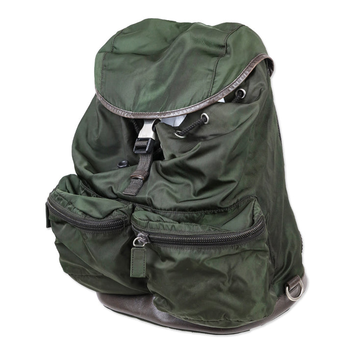 Prada Green Nylon Double Pocket Drawstring Backpack