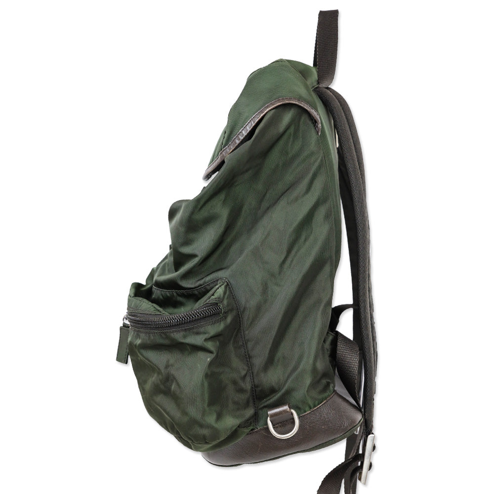 Prada Green Nylon Double Pocket Drawstring Backpack